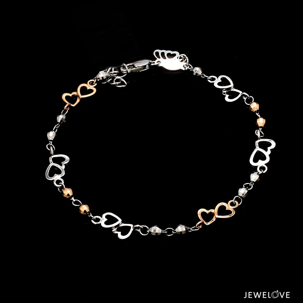 Jewelove™ Bangles & Bracelets Bracelet Japanese Double Heart Platinum Rose Gold Bracelet with Diamond Cut Balls JL PTB 1213