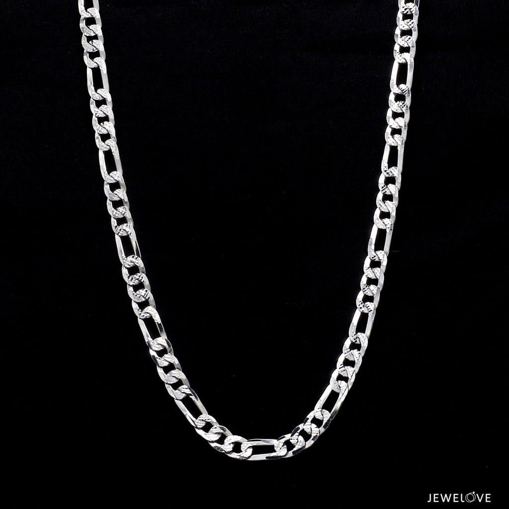 Jewelove™ Chains Japanese Figaro Platinum Sachin Chain with Diamond Cutting for Men JL PT CH 979