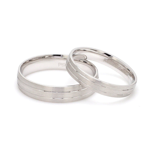 Jewelove™ Rings Japanese Platinum Love Bands with 2 Sleek Grooves JL PT 535
