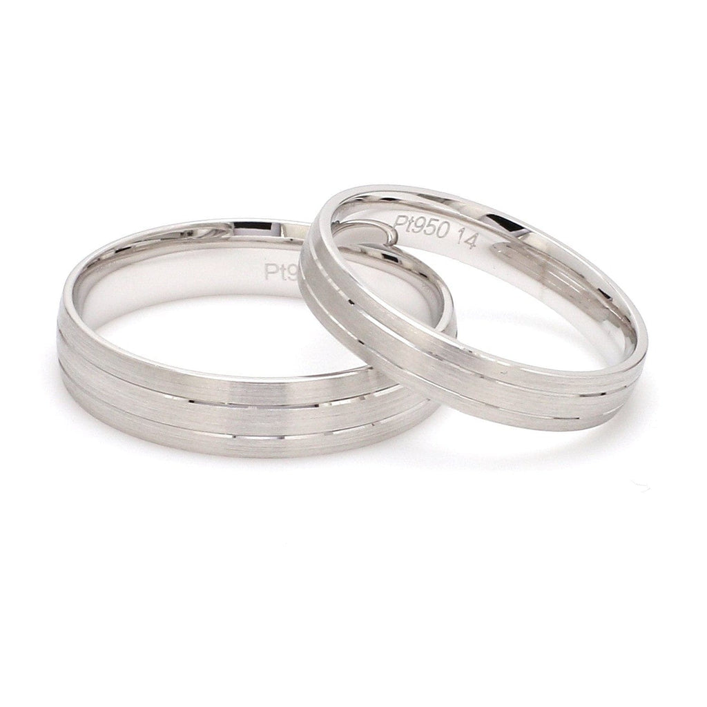 Jewelove™ Rings Both Japanese Platinum Love Bands with 2 Sleek Grooves JL PT 535