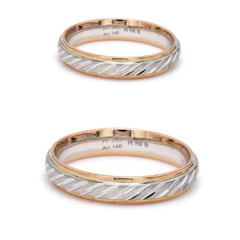 Japanese Platinum & Rose Gold Couple Rings with Slanting Cuts JL PT 603
