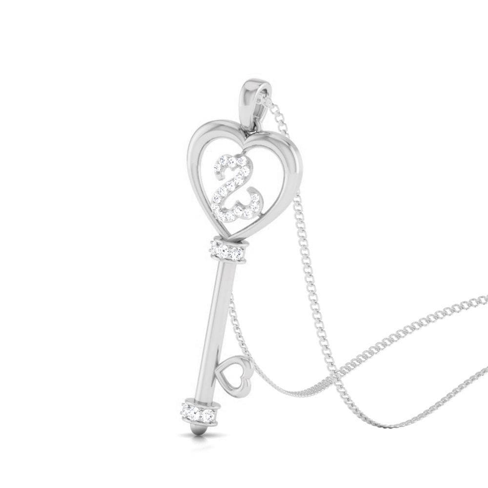 Perspective View of Platinum Key to Your Heart  Pendant with Diamonds JL PT P 8198