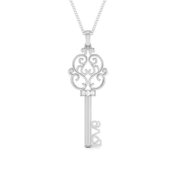 Front View of Platinum Key to Your Heart  Pendant with Diamonds JL PT P 8191