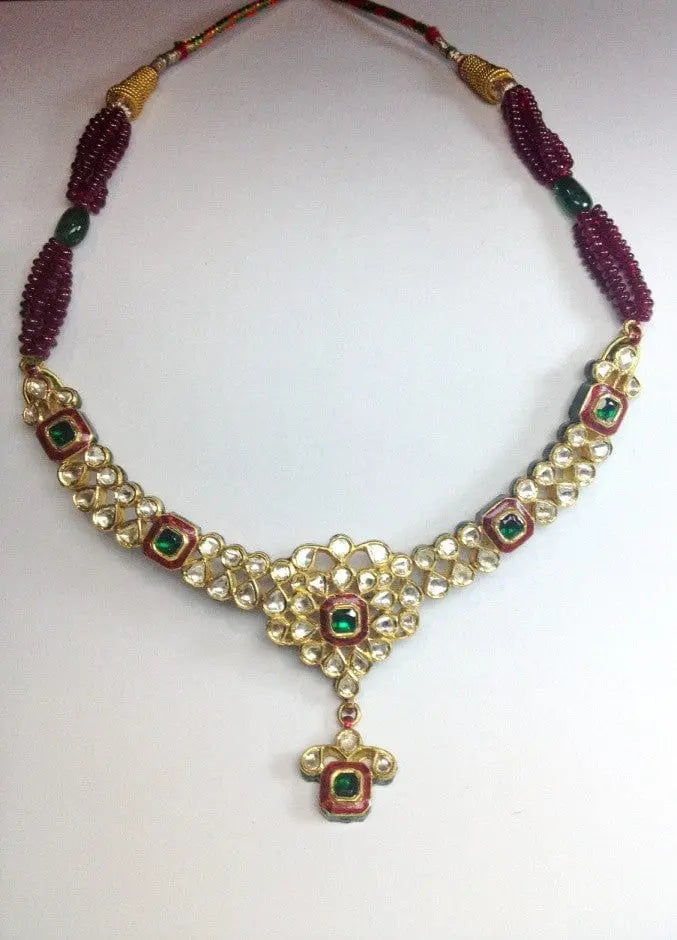 Light weight Uncut Diamond Polki Necklace Set by Suranas Jewelove - Suranas Jewelove
