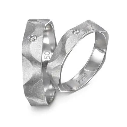 Matte Finish Platinum Love Bands with Modern Texture And Single Diamond JL PT 419 - Suranas Jewelove
