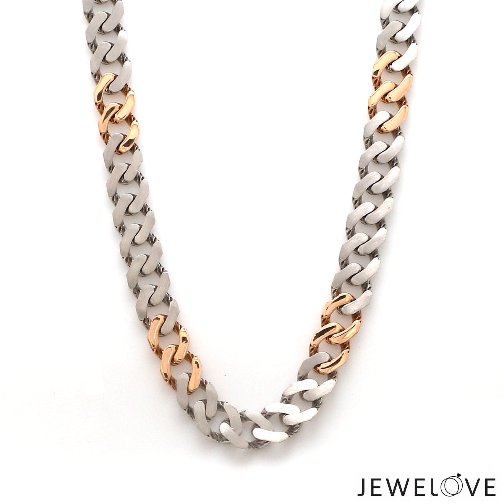 Jewelove™ Chains Men of Platinum | 7.75mm Double Side Matte & Hi-Polish Rose Gold Heavy Chain for Men JL PT CH 1398