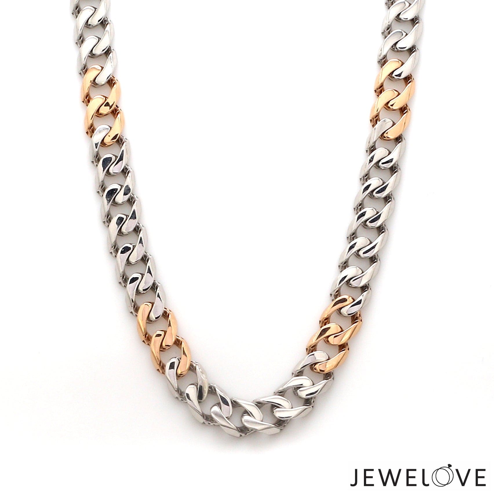 Jewelove™ Chains Men of Platinum | 7.75mm Double Side Matte & Hi-Polish Rose Gold Heavy Chain for Men JL PT CH 1398