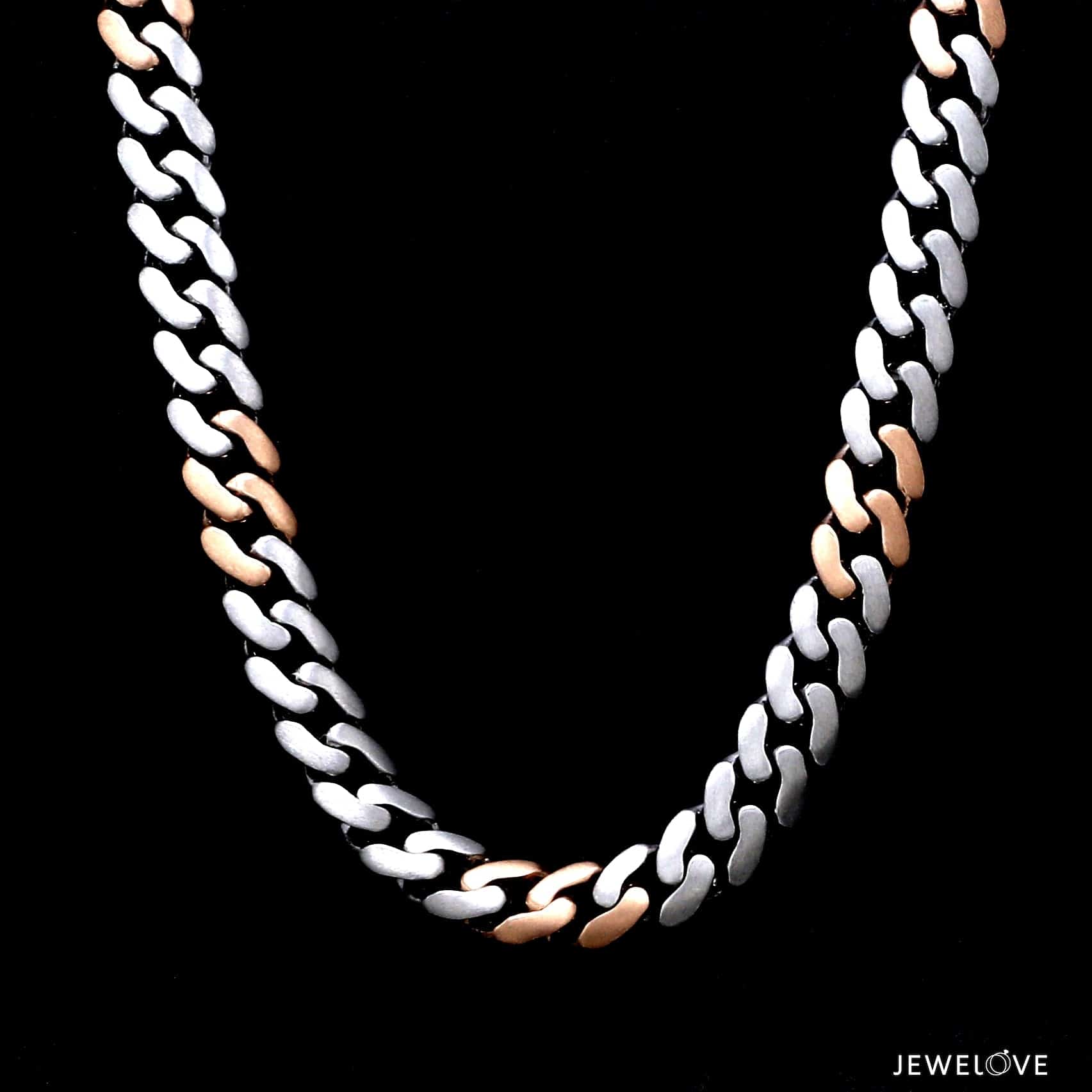 Jewelove™ Chains Men of Platinum | 8.5mm Double Side Matte & Hi-Polish Rose Gold Heavy Chain for Men JL PT CH 1332