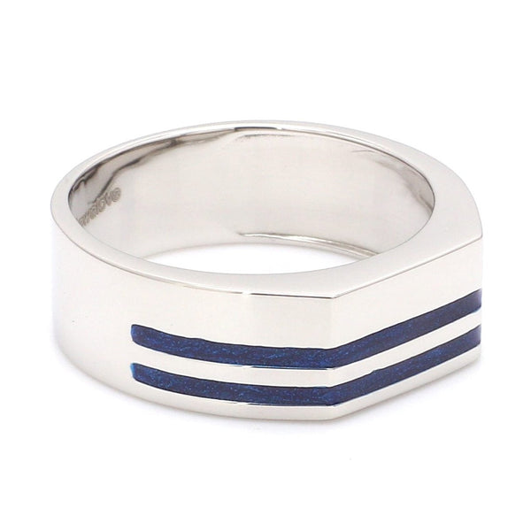 Jewelove™ Rings Men's Band only Men of Platinum | Heavy Platinum Signet Ring with Blue Enamel for Men JL PT 1057