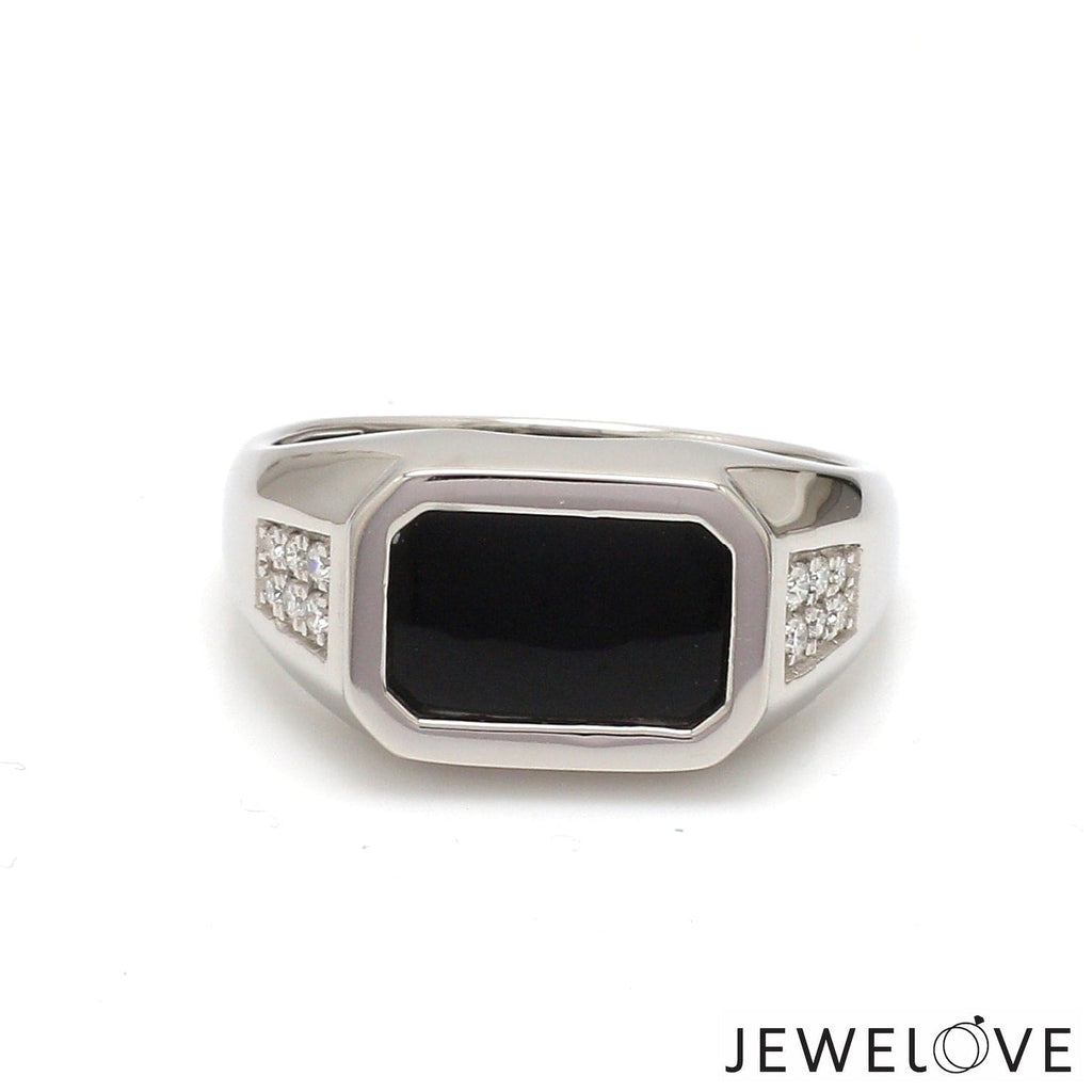 Jewelove™ Rings Men of Platinum | Rectangle Black Enamel with Diamond Ring for Men JL PT 1360