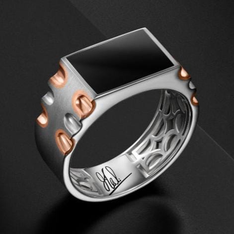 Ready to Ship -  Men of Platinum | Rose Gold Heavy Black Enamel Ring for Men JL PT MSD 1371-R