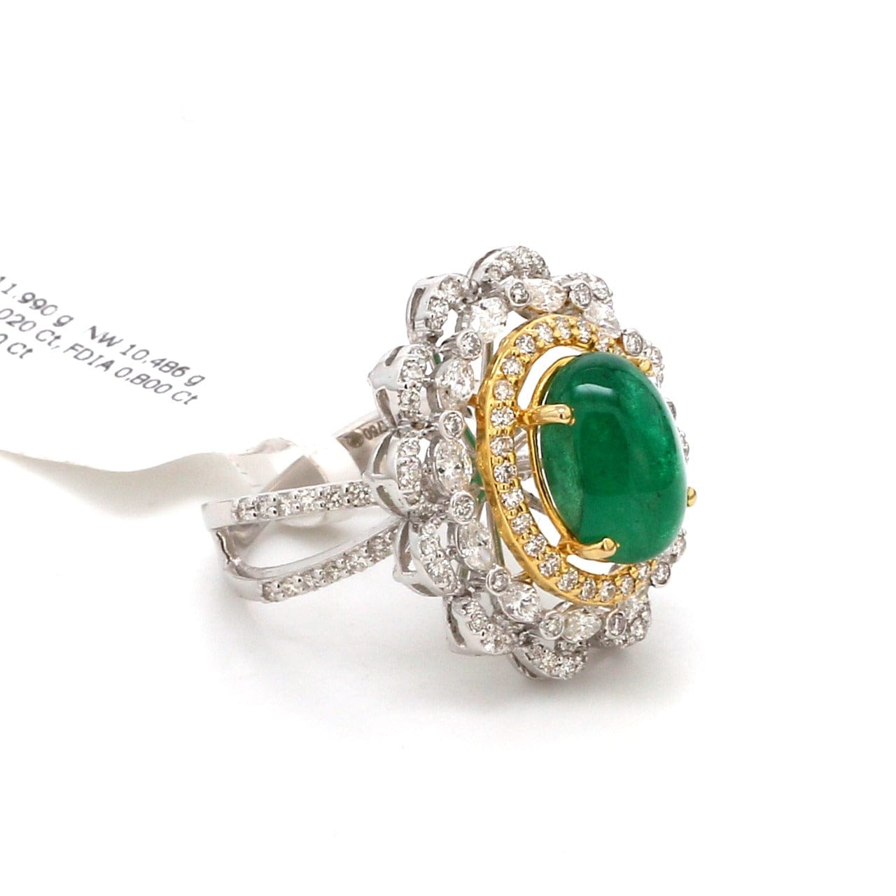Natural Emerald Oval Cut with Fancy Round Diamond 18k Gold Ring JL AU AIS0423