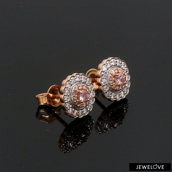 Jewelove™ Earrings Natural Fancy Color Pink Diamond Cushion Shape Double Halo 18K Gold Earrings JL AU E 338R