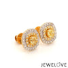 Jewelove™ Earrings Natural Fancy Color Yellow Diamond Cushion Shape Double Halo 18K Gold Earrings  JL AU E 337Y