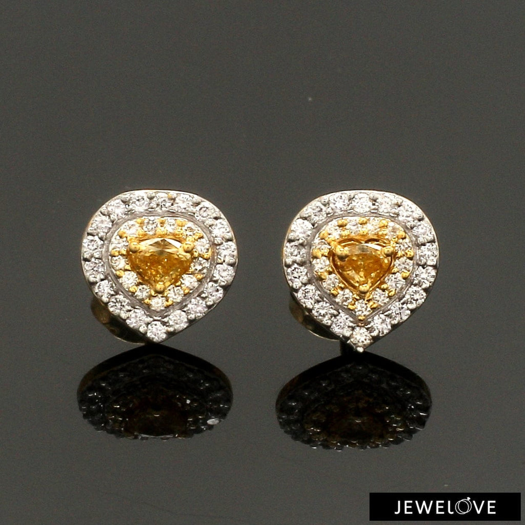 Jewelove™ Earrings Natural Fancy Color Yellow Diamond  Heart Shape Double Halo 18K Gold Earrings  JL AU 335Y