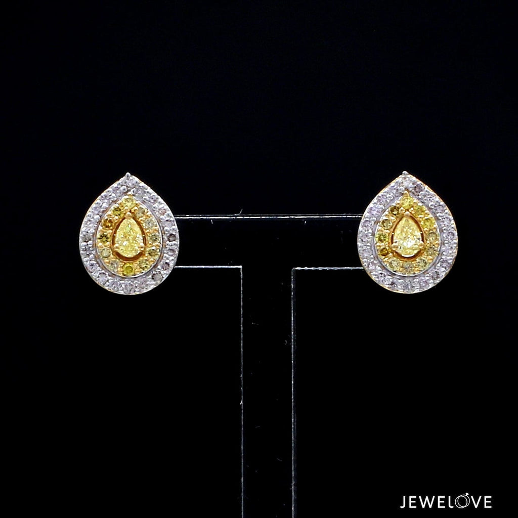 Jewelove™ Earrings Natural Fancy Color Yellow Diamond  Pear Shape Double Halo 18K Gold Earrings JL AU E 336Y