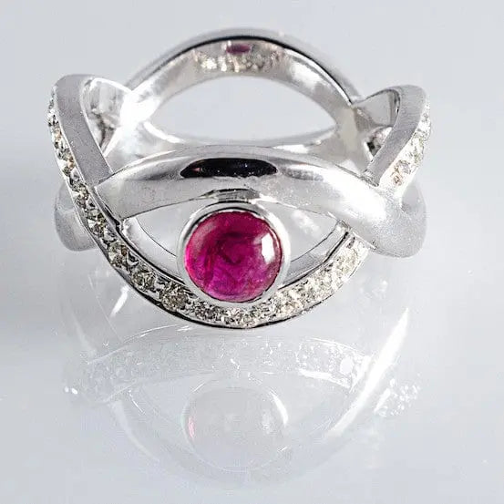 Natural No Heat Burma Ruby set in Designer White Gold Ring with Diamonds - Suranas Jewelove

