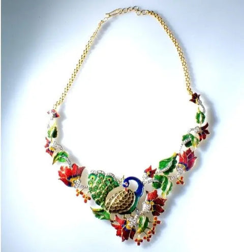 Nature Inspired Peacock Fusion Diamond Necklace Set