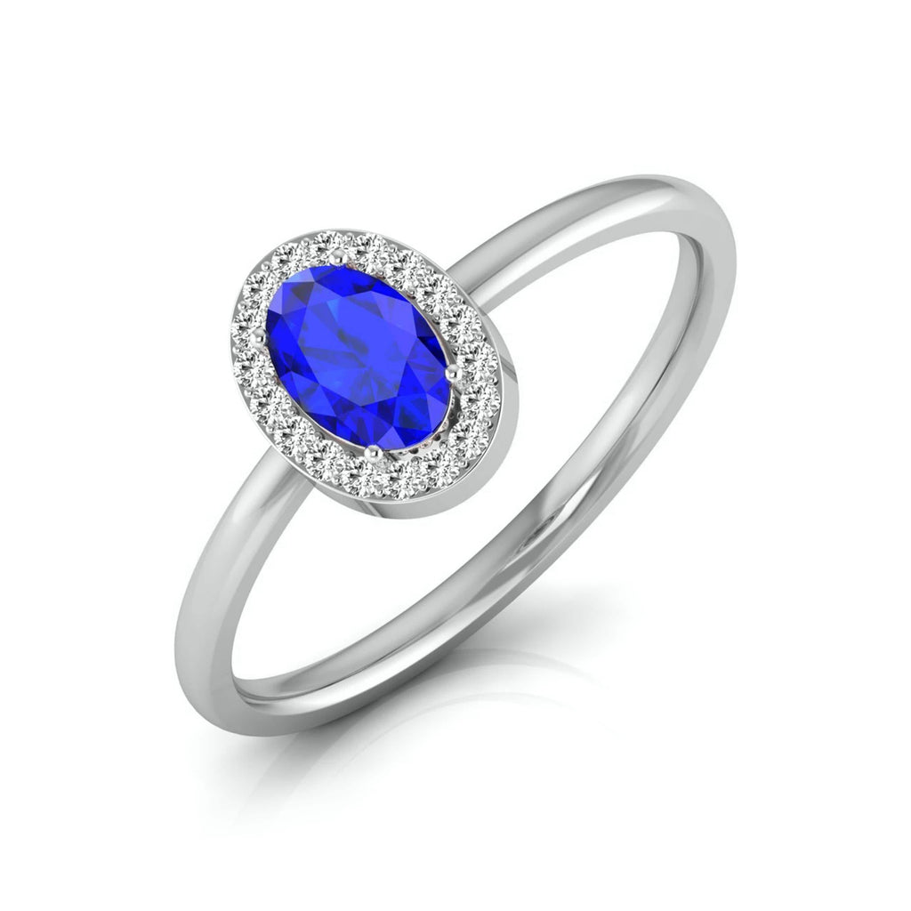 Jewelove™ Rings SI IJ / Women's Band only Oval Shape Blue Sapphire Platinum Diamond Engagement Ring JL PT LR 7027