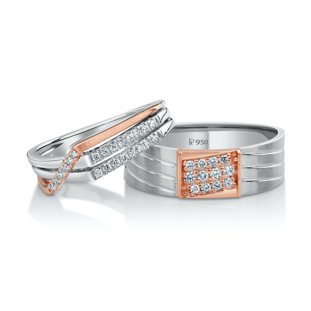 Jewelove™ Rings Both / SI IJ Parallel Paths Platinum Couple Rings with Rose Gold & Diamonds JL PT 966