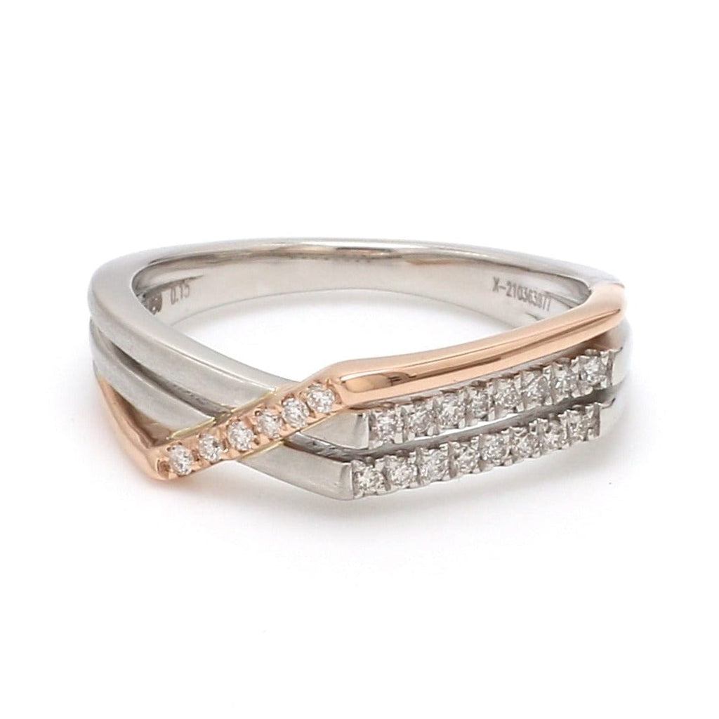 Front View of Parallel Paths Platinum Couple Rings with Rose Gold & Diamonds JL PT 966