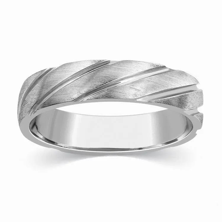Plain Platinum Ring for Men with Grooves SJ PTO 293 - Suranas Jewelove
