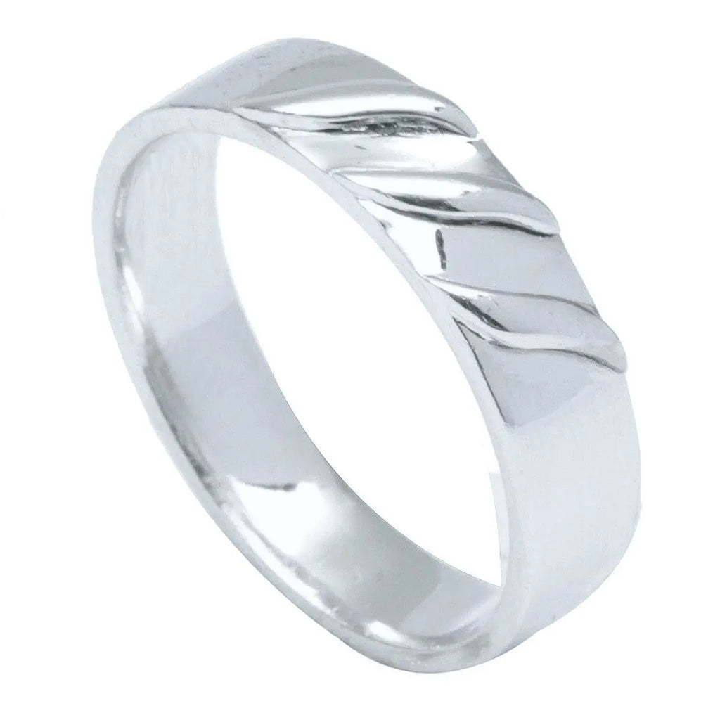 Jewelove™ Rings Men's Band only Plain Platinum Ring with 3 Wings for Men JL PT 496