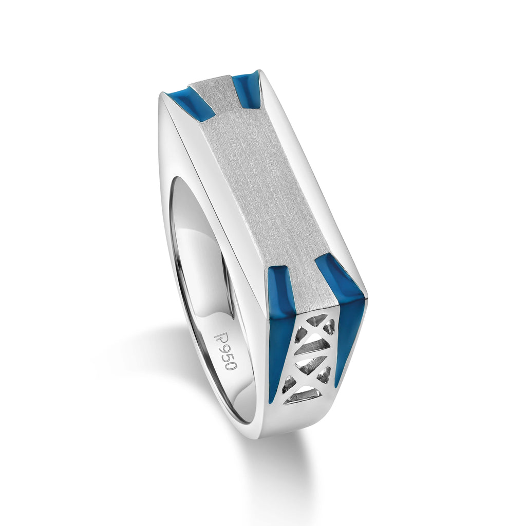 Jewelove™ Rings Men's band only Plain Platinum Ring with Blue Enamel for Men JL PT 1317