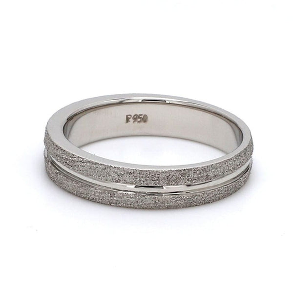 Front View of Plain Platinum Ring with Rough Finish & a Groove JL PT 580