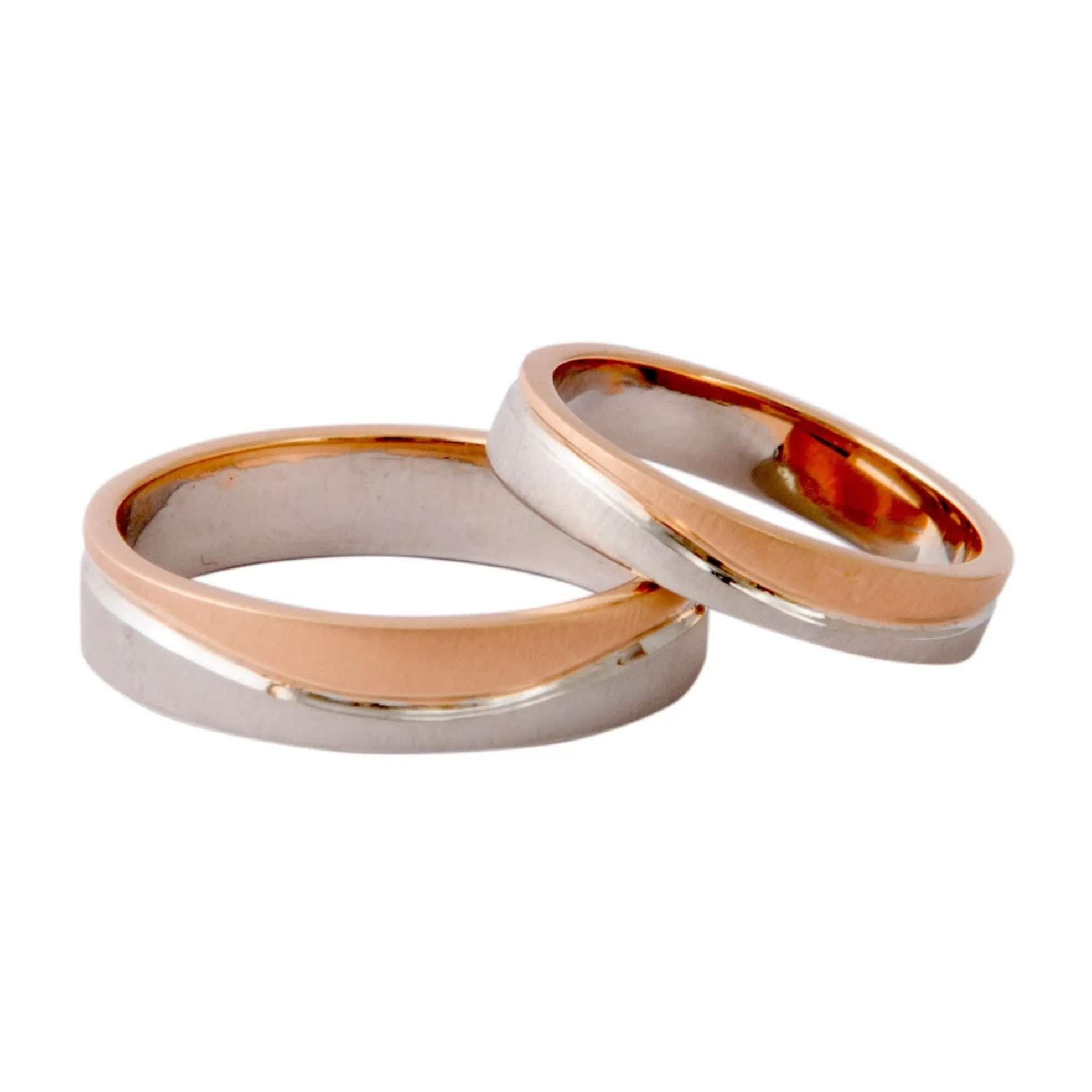 Plain Platinum Rose Gold Couple Rings with a Wave JL PT 403