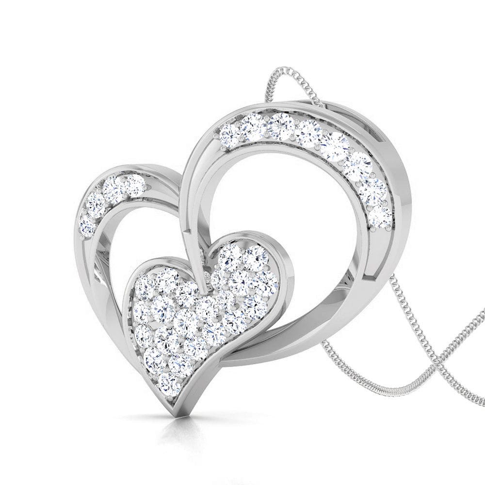 Perspective View of Platinum Double Heart Pendant with Diamonds JL PT P 8089