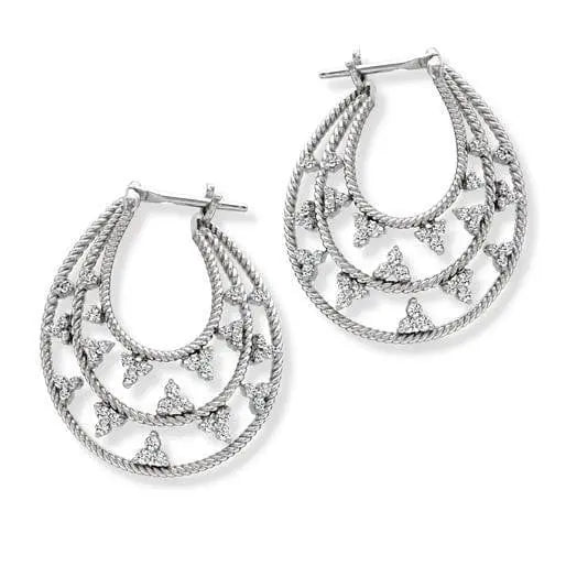 Platinum Bali Earrings with Diamonds SJ PTO E 136 - Suranas Jewelove
