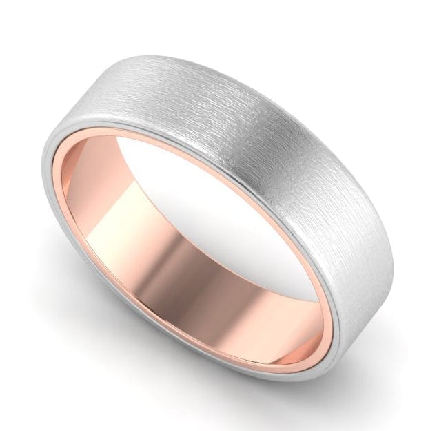 Perspective View of Matte Finish Platinum Band with Rose Gold Base JL PT 637