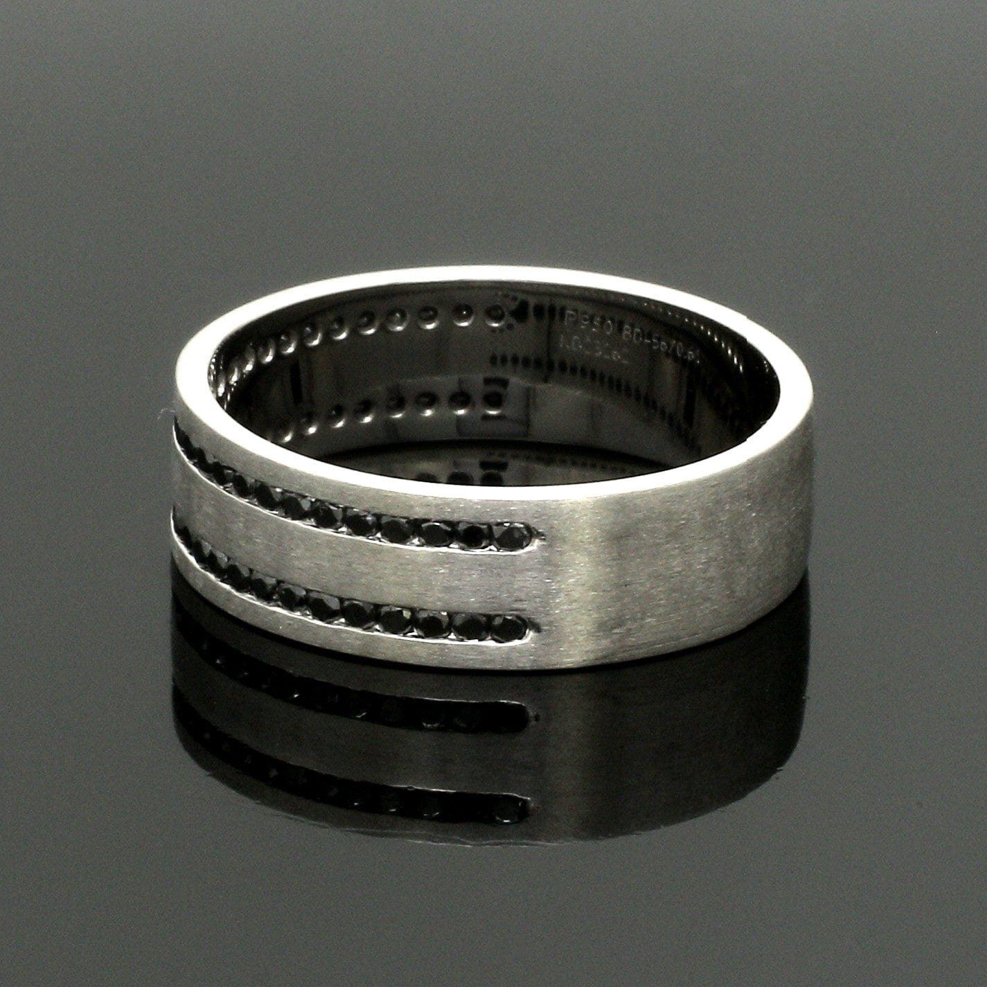 Jewelove™ Rings Men's Band only Platinum Black Diamond Double Line Ring for Men JL PT 1400