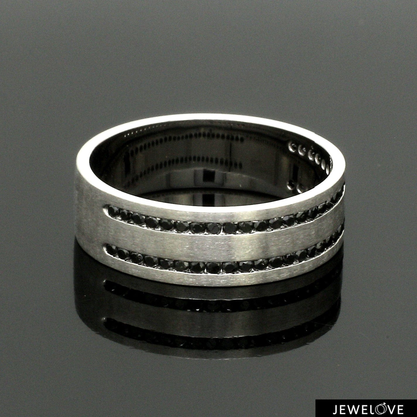 Jewelove™ Rings Men's Band only Platinum Black Diamond Double Line Ring for Men JL PT 1400