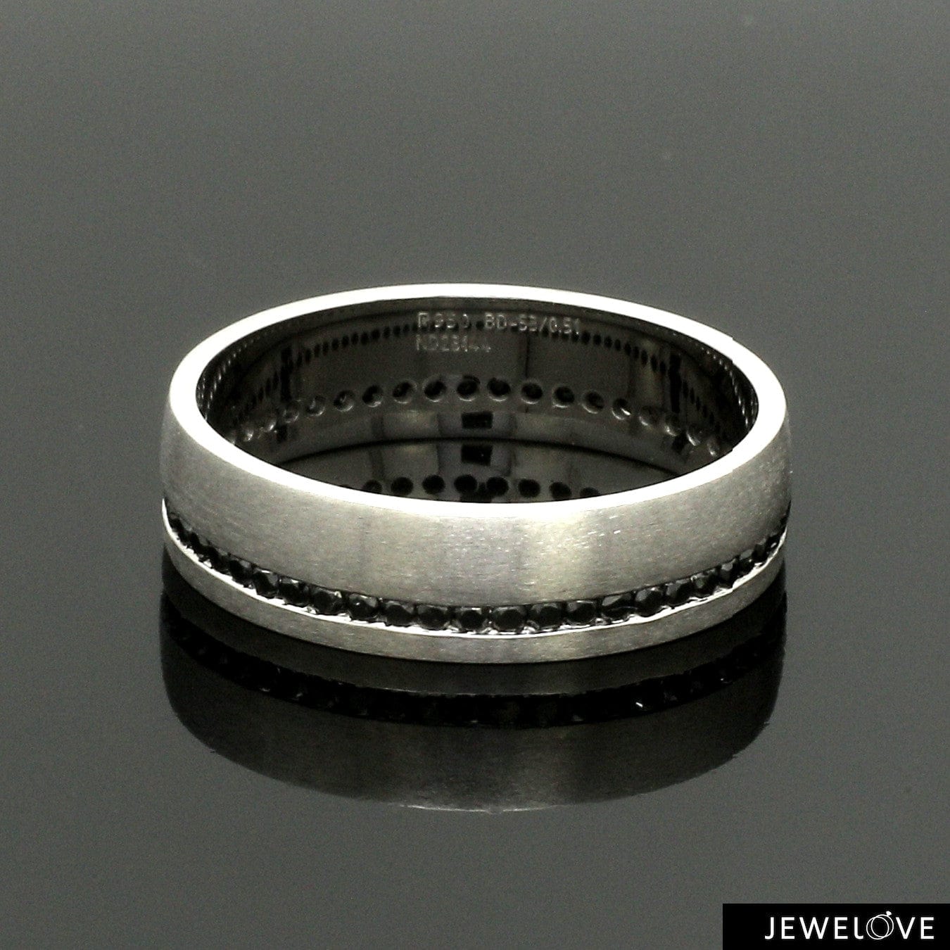 Jewelove™ Rings Men's Band only Platinum Black Diamond Line Ring for Men JL PT 1401