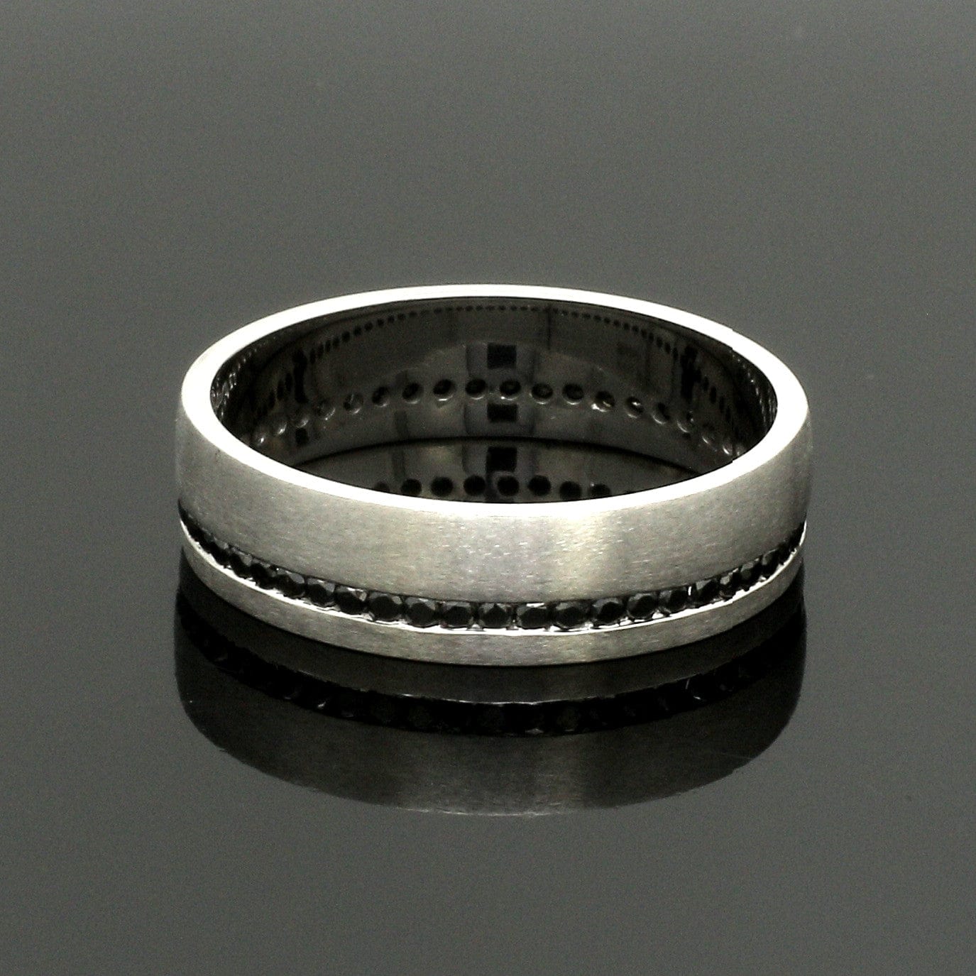 Jewelove™ Rings Men's Band only Platinum Black Diamond Line Ring for Men JL PT 1401