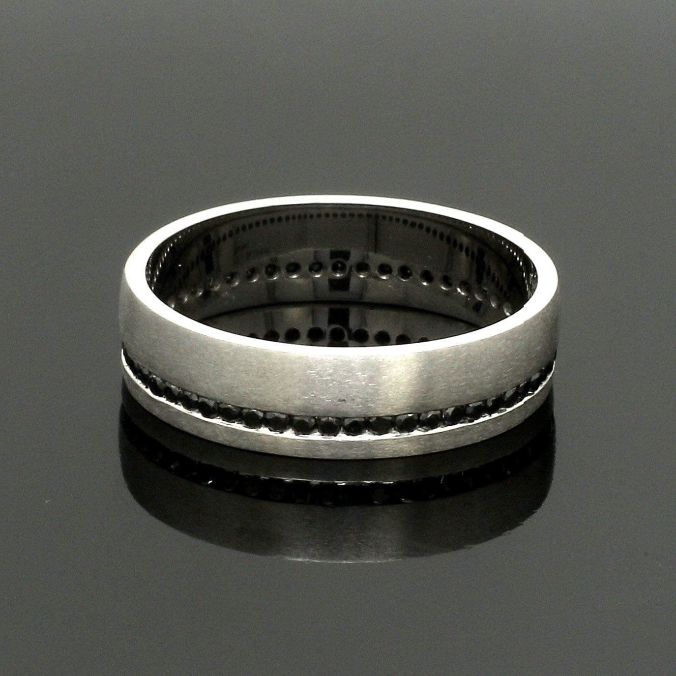 Jewelove™ Rings Men's Band only Platinum Black Diamond Line Ring for Men JL PT 1401