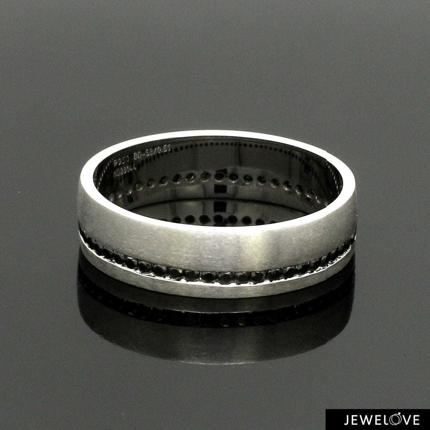 Jewelove™ Rings Men's Band only Platinum Black Diamond Line Ring for Men JL PT 1401