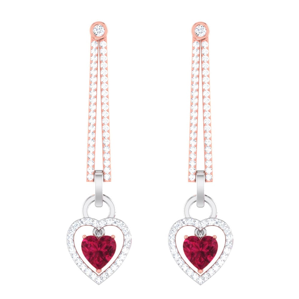 Jewelove™ Earrings SI IJ Platinum Chandeliers with Rose Gold, Diamonds & Red Heart JL PT E 8087