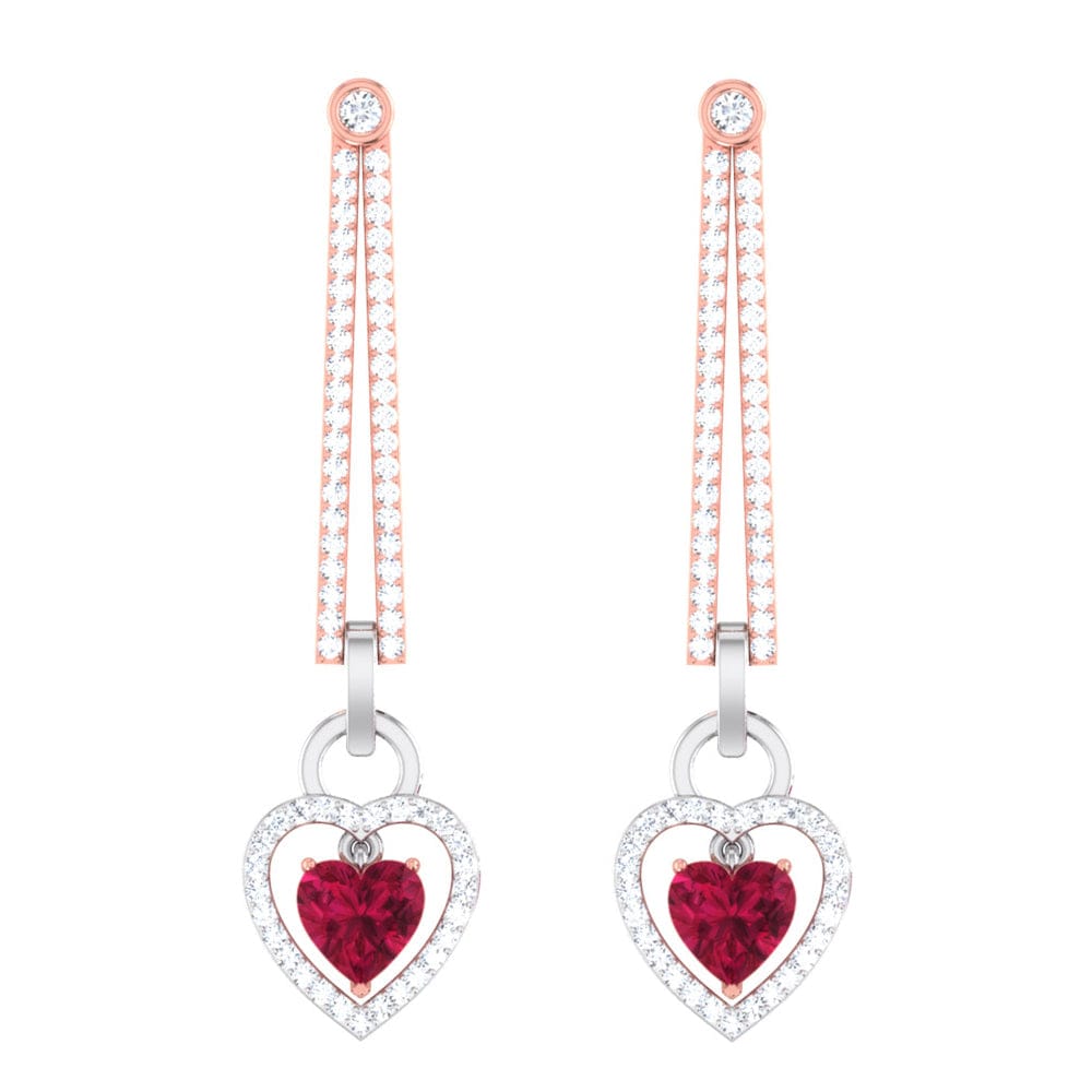Jewelove™ Earrings SI IJ Platinum Chandeliers with Rose Gold, Diamonds & Red Heart JL PT E 8087