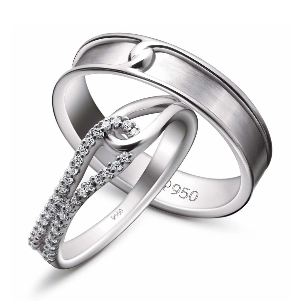 Jewelove™ Rings Both / SI IJ Platinum Couple Rings with Curves JL PT 451