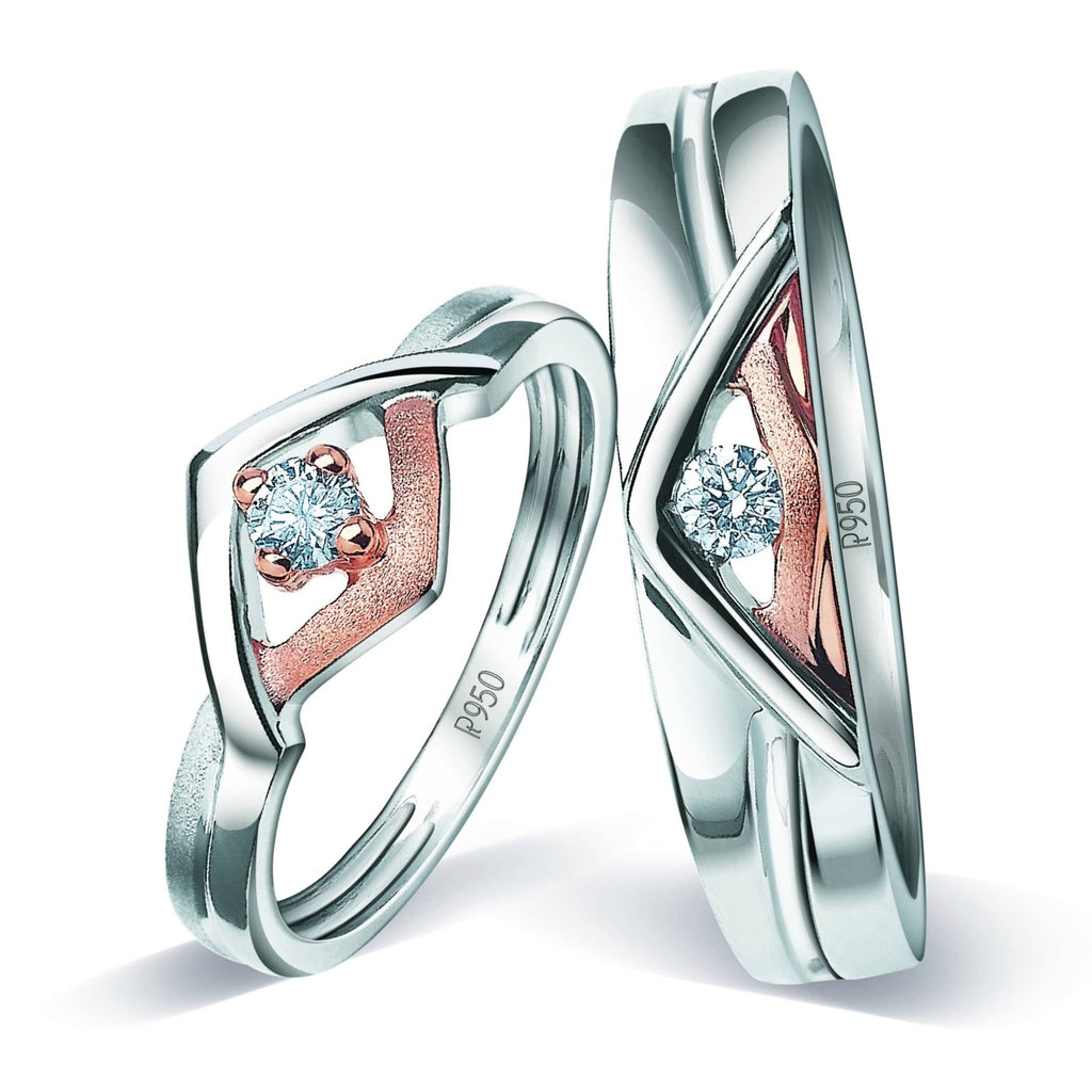 Jewelove™ Rings SI IJ / Both Platinum Couple Rings with Rose Gold & Diamonds JL PT 936