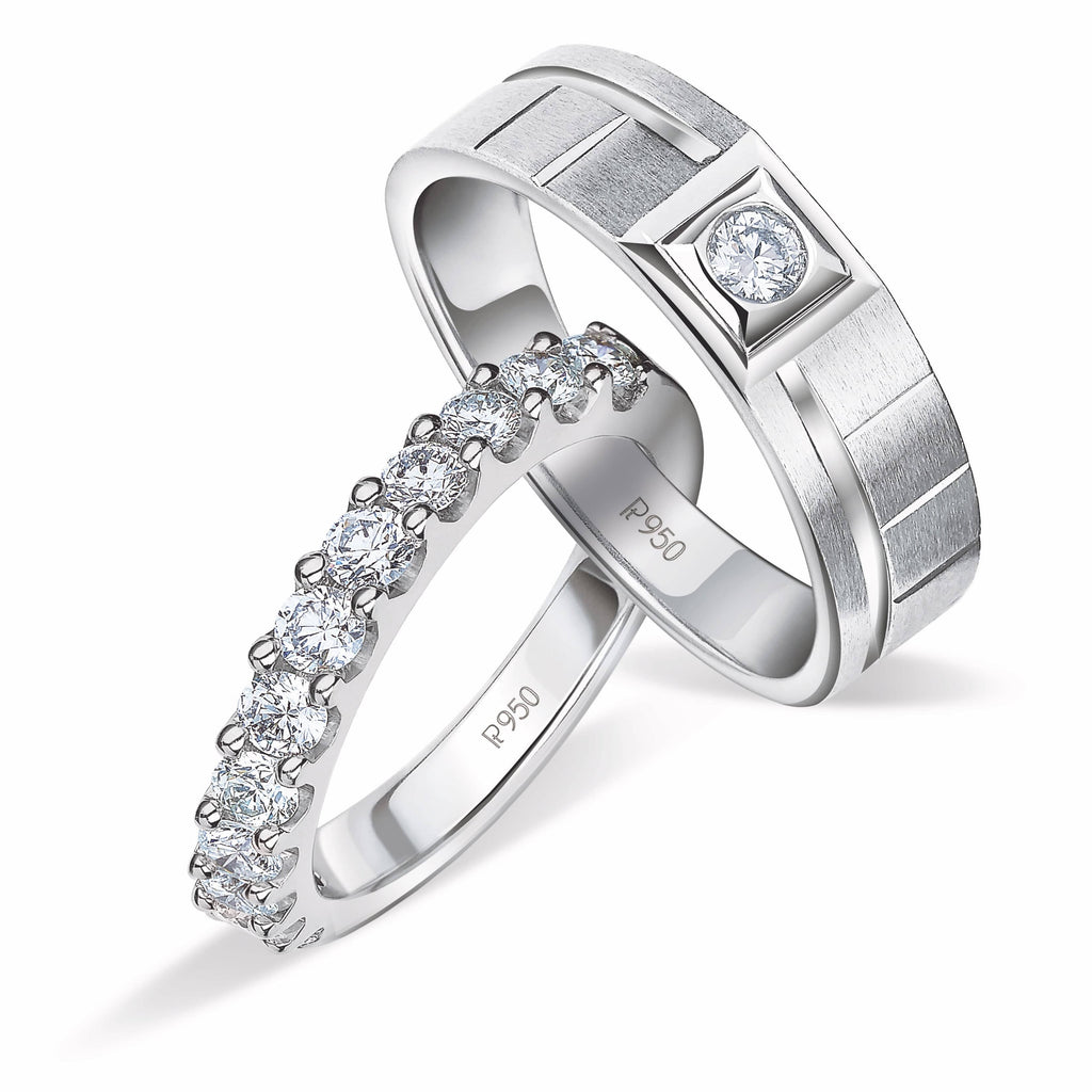 Jewelove™ Rings VVS GH / Both Platinum Couple Rings with Single Diamond Ring for Men & Half Eternity Ring for Women JL PT 908
