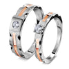 Jewelove™ Rings Both / SI IJ Platinum Couple Rings with Single Diamonds & Rose Gold Grooves JL PT 621