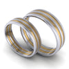 Perspective View of Platinum Couple Rings with Yellow Gold Deep Grooves JL PT 649