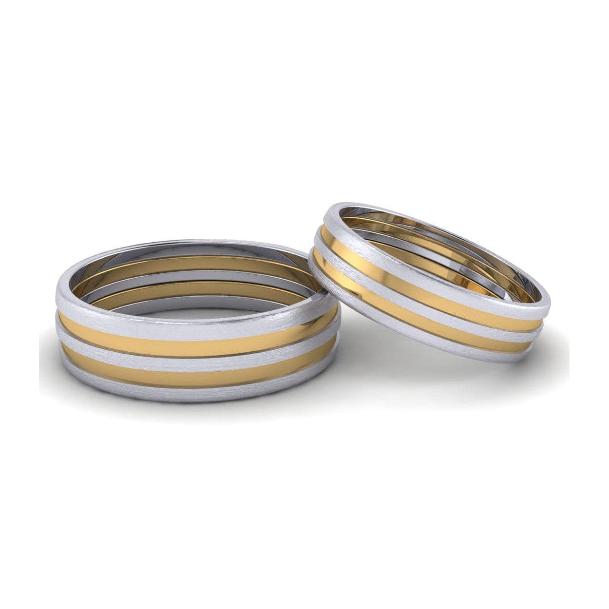 Platinum Couple Rings with Yellow Gold Deep Grooves JL PT 649