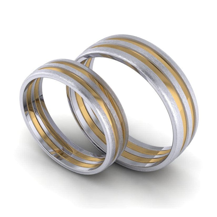 Platinum Couple Rings with Yellow Gold Deep Grooves JL PT 649 Both