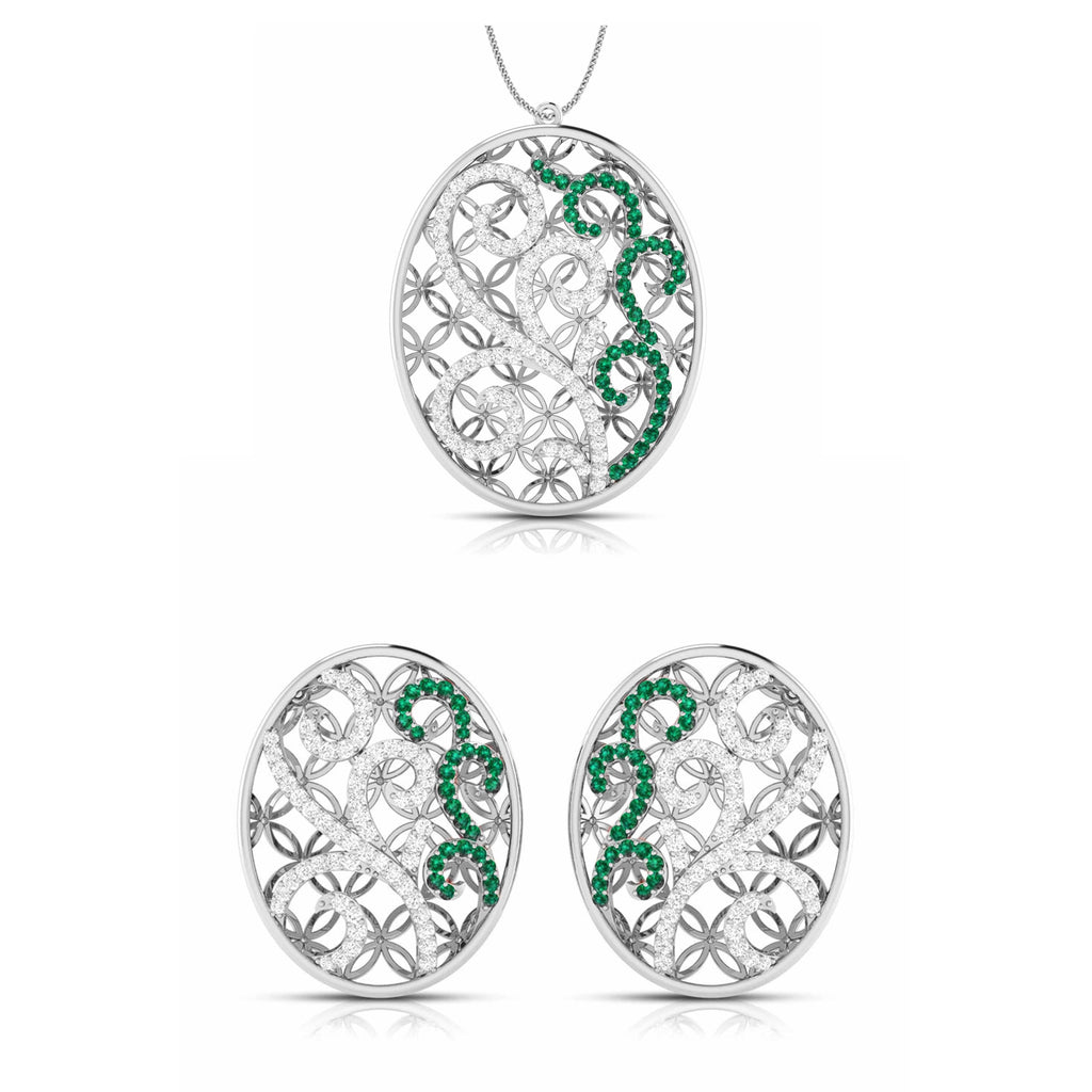 Jewelove™ Pendants & Earrings Pendant Set Platinum Diamond Pendant Set with Emerald JL PT PE NL8605E