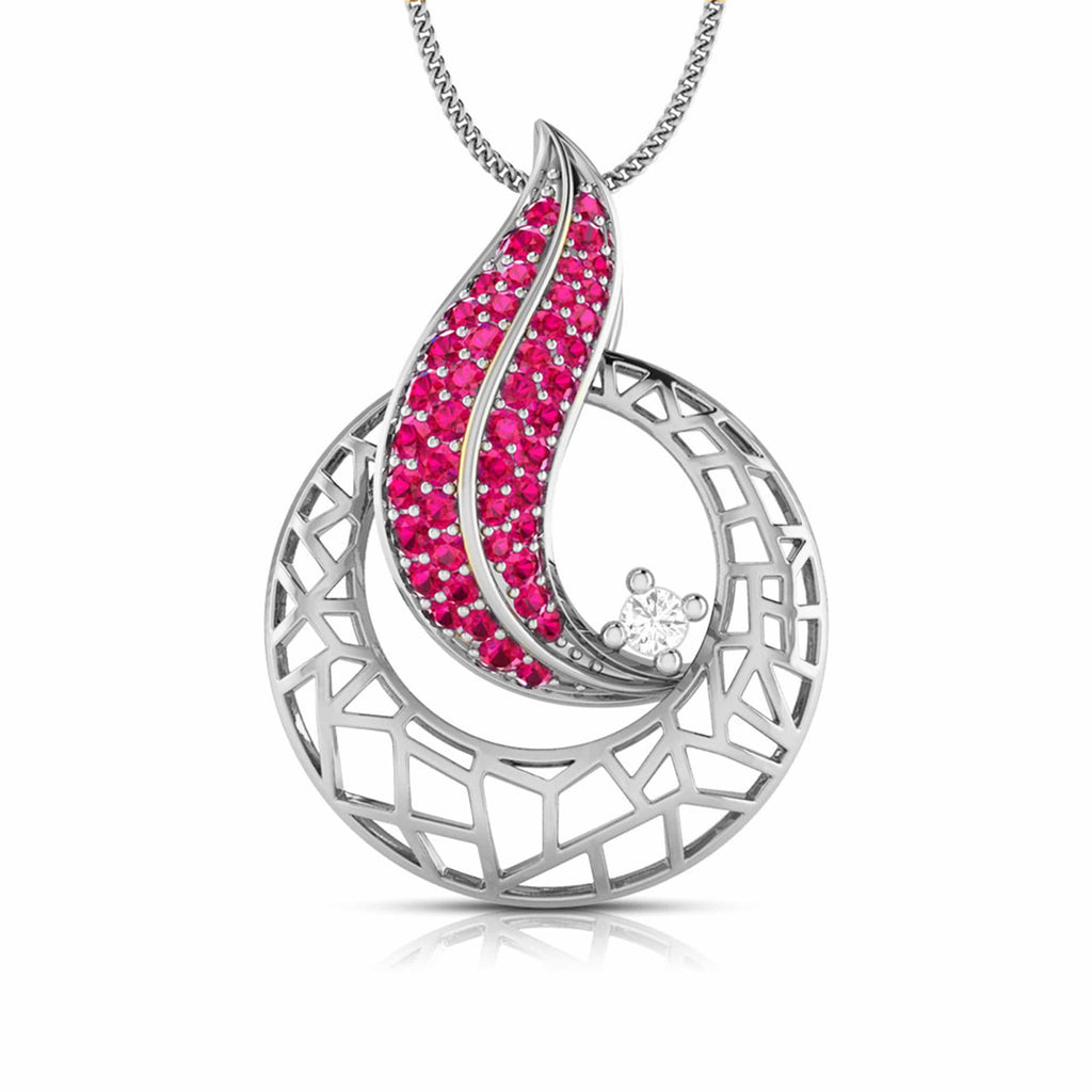 Jewelove™ Pendants Red Platinum Diamond Pendant with Emerald for Women JL PT P NL8676